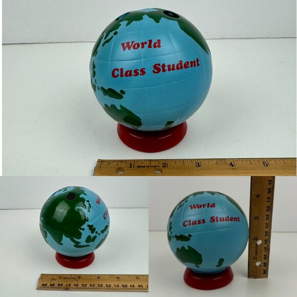 Vtg World Class Student Painted World Globe Map Pencil Holder Russ Bernie and Co - Picture 3 of 13
